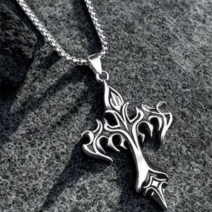 NEW Tribal Eternal Flame Goth Cross Pendant Necklace 24” w/Box